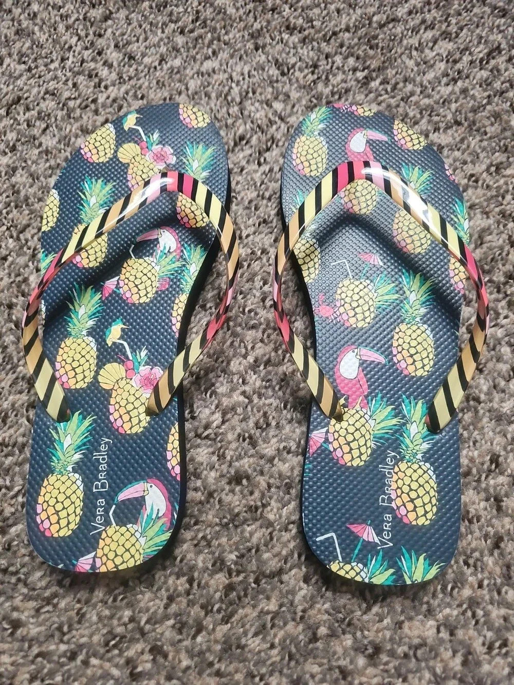 Vera Bradley Toucan Party Flip Flops – Tropical Pineapple Print Sandals